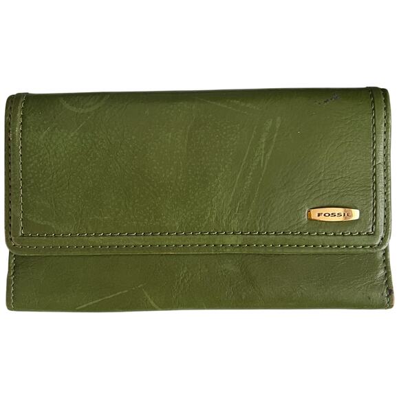 Fossil Green Trifold Leather Wallet, 7"x4" - Picture 1 of 7